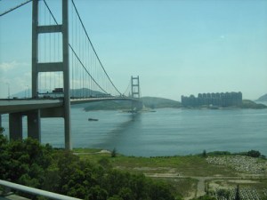 series of bridges from the airport which light up at night