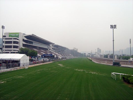 famous Hong Kong Jockey Club racetrack......riders are permitted to gallop on the track. Now that must be fun!