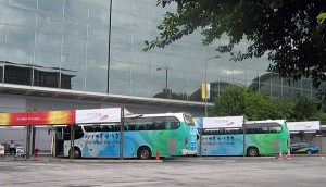 the Olympic shuttle bus area at the pickup