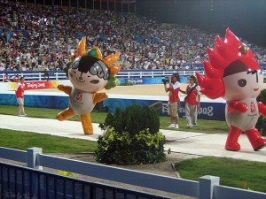 the half-time show! They might look goofy, but they never fail to get people rushing up to take their pictures. I can't even imagine what it must be like to jump around in a large plastic suit in the heat.