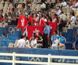 some more Hong Kong fans. When Patrick Lam clinched a clear round, the place erupted in deafening cheers and applause. It was quite something! Patrick was so excited that he threw his helmet up into the air and was doing some major fist-pumping in celebration.