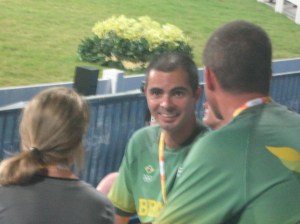 Rodrigo Pessoa does some pre-ride analysis, checking out some rounds before he had his go. He was one of the 5 clear rounds tonight so is sitting with 1 fault.