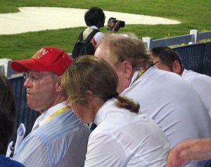 team huddle watching the early part of the competition