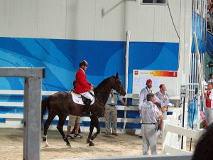 Eric and Hickstead on their way to the ring to do what they do best