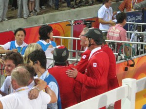 being interviewed after winning the silver medal